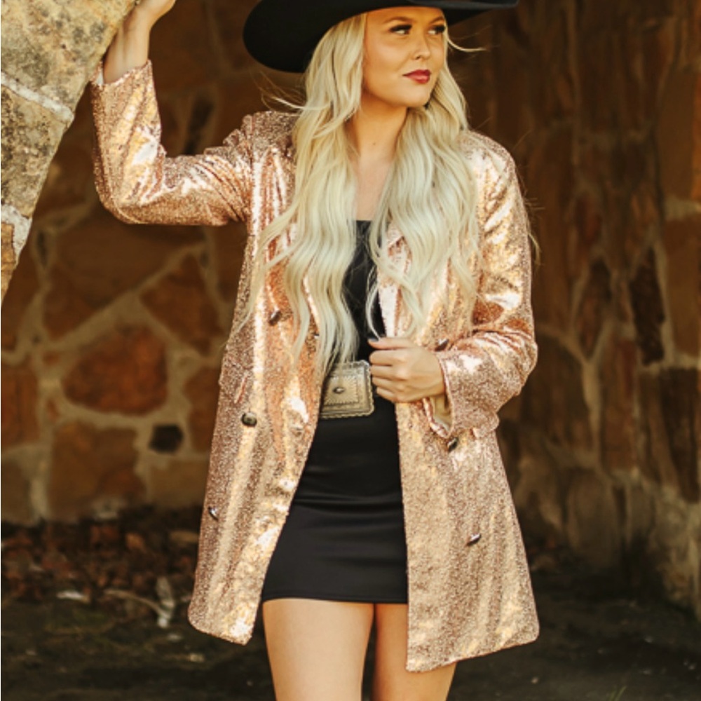 Lucky & Blessed Rose Gold Sequin Blazer